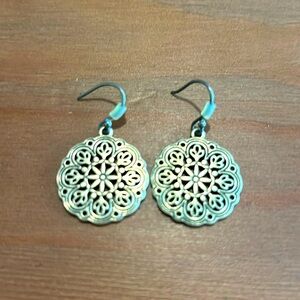 Lucky Brand gold tone filigree disc dangle earrings